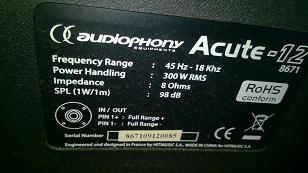 Photo : Audiophony ACUTE 12 + supports