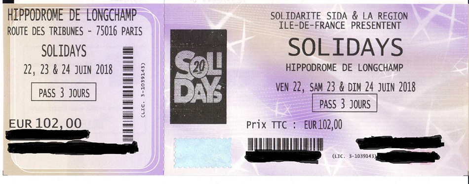 Photo annonce Solidays 2018 2 pass 3 jours