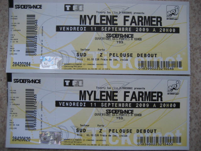 Photo annonce PLACES MYLENE FARMER 11 SEPT 09 AU SDF PARIS