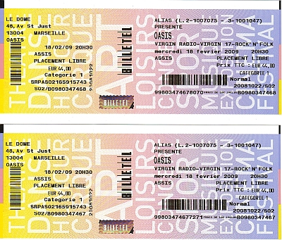 Photo annonce 2 places concert OASIS