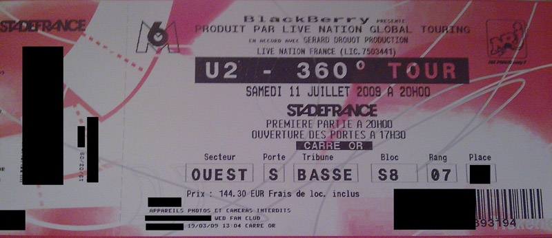 Photo annonce U2 360   STADE DE FRANCE