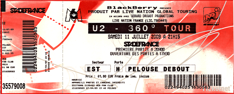 Photo annonce U2 Tickets pelouse