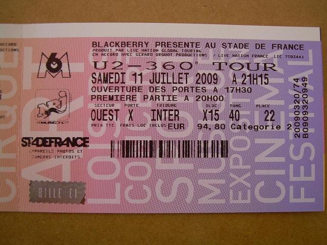Photo annonce 1 place U2 Stade de France cat 2