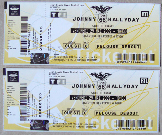 Photo annonce places concert Johnny Hallyday Stade  france