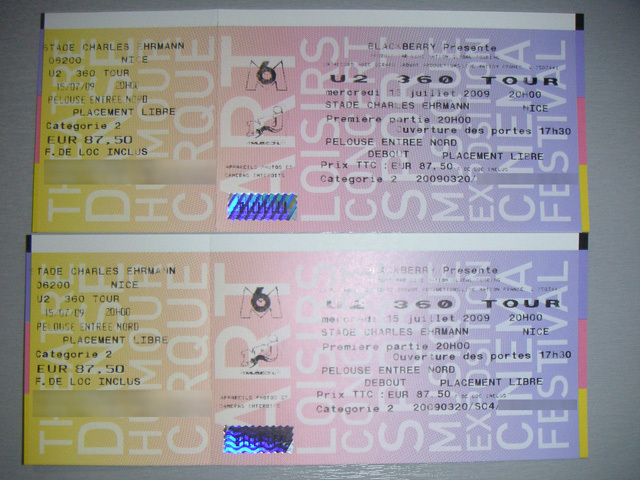Photo annonce Places U2 Nice Categorie 2 Pelouse Entree N