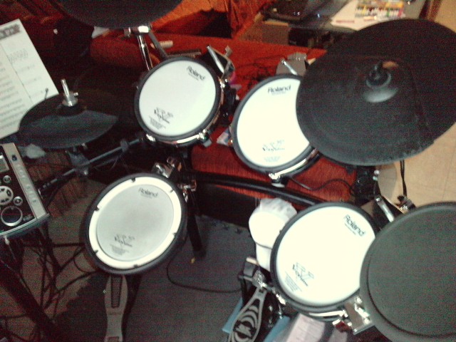 Photo : Roland TD 9K & toms en peaux maillees