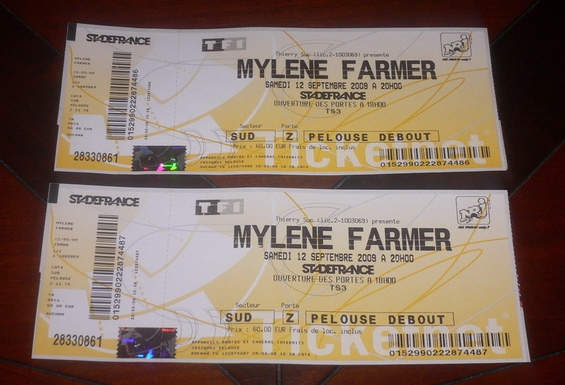 Photo : 2 Places Mylene Farmer concert  du 12 09