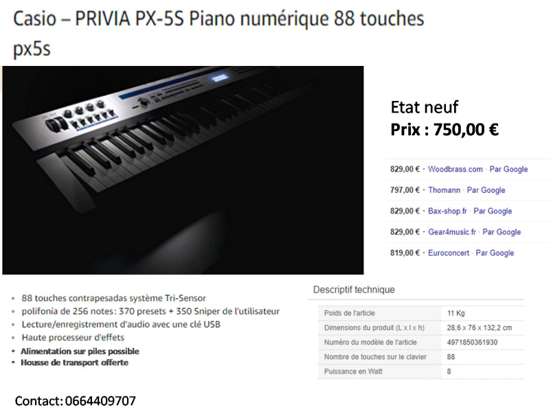 Photo : CASIO  PRIVIA  PX5S 88 touches