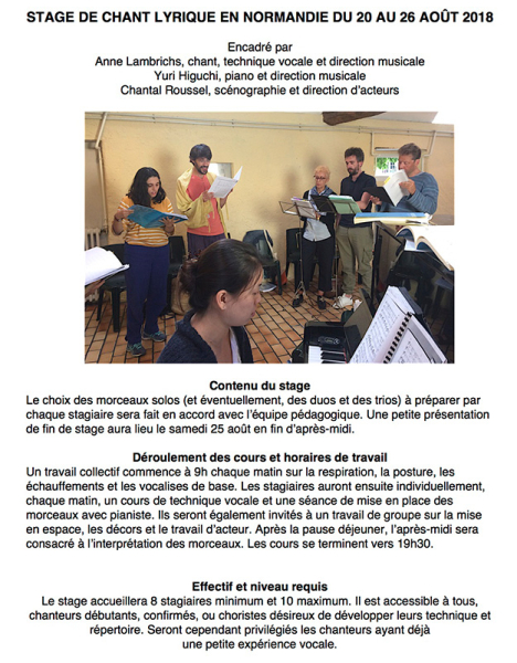 Photo : Stage de chant lyrique du 20 au 26 aout 2018