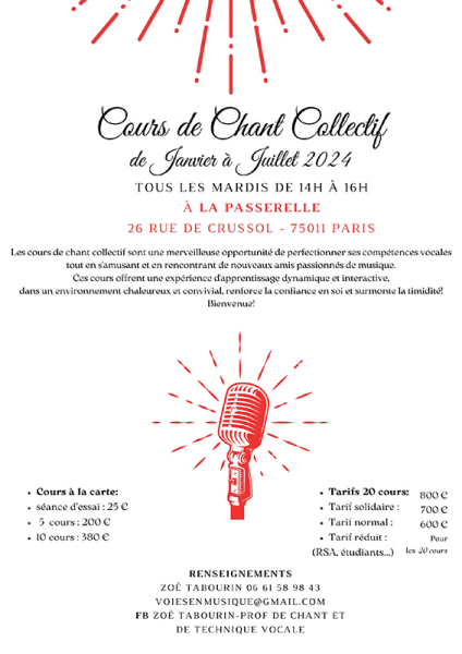 Photo : Cours            de CHANT  individuel et collectif